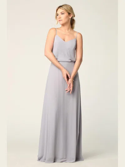 Eva Fashion Long Spaghetti Strap Blouson Bridesmaids Dress In Gray