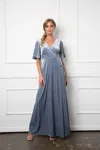Eva Fashion Mother Of The Bride Long Flutter Sleeve Velvet Gown In Gray