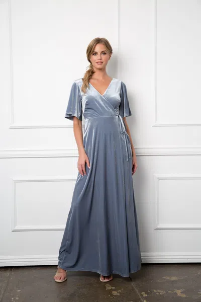 Eva Fashion Mother Of The Bride Long Flutter Sleeve Velvet Gown In Gray
