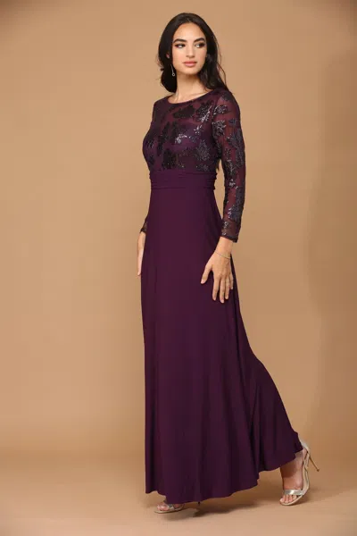 Eva Fashion Mother Of The Bride Long Formal Evening Lace Dress In Purple