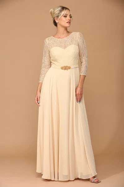 Eva Fashion Mother Of The Bride Long Formal Lace Chiffon Dress In Neutral