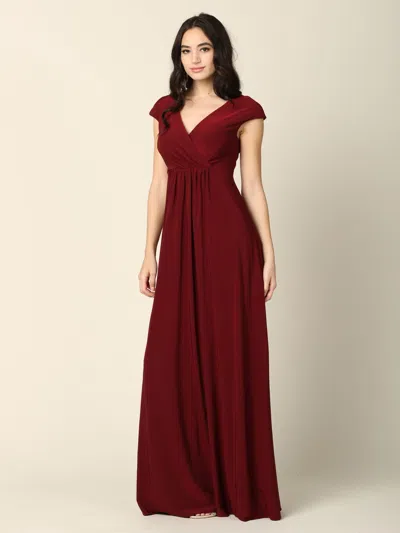 Eva Fashion Mother Of The Bride V Neck Long Formal  Dress In Burgundy