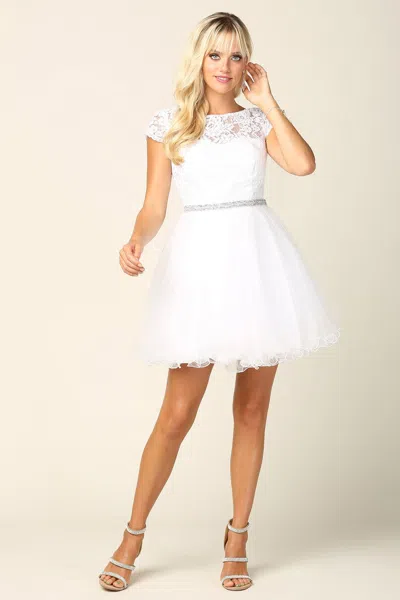 Eva Fashion Prom Short Cap Sleeve Homecoming Cocktail Dress In White