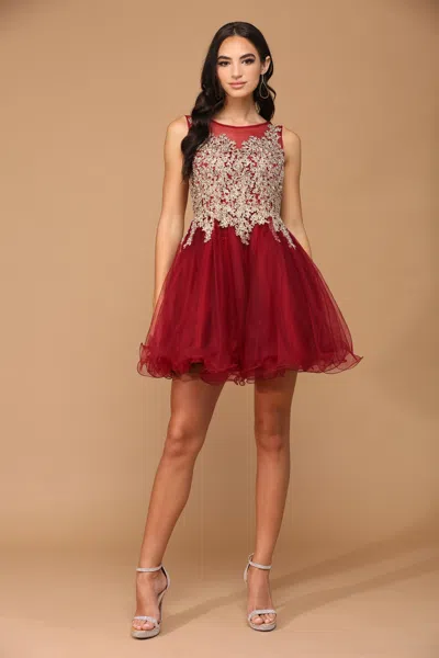 Eva Fashion Prom Short Sleeveless Homecoming Cocktail Dress In Burgundy