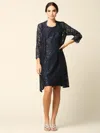 Eva Fashion Short Mother Of The Bride Lace Jacket Dress In Blue