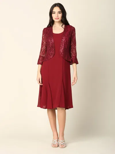 Eva Fashion Short Mother Of The Bride Two Piece Set Jacket Dress In Burgundy