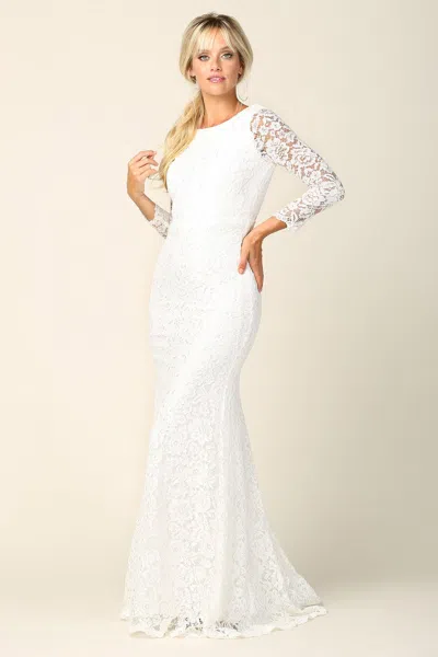 Eva Fashion Simple Bridal Gown Long Sleeve Lace Wedding Dress In White