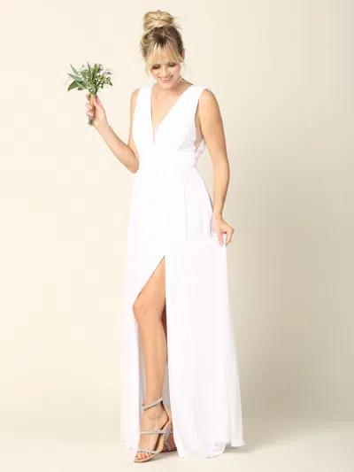 Eva Fashion Simple Bridal Gown Long Sleeveless Wedding Dress In White