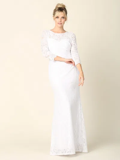 Eva Fashion Simple Long 3/4 Sleeve Lace Wedding Dress In White