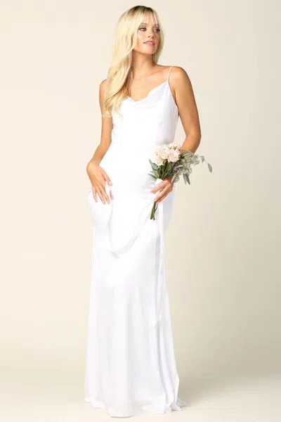 Eva Fashion Simple Spaghetti Strap Satin Long Wedding Dress In White