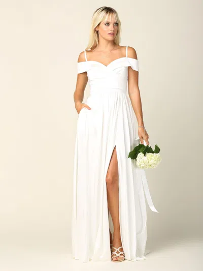 Eva Fashion Simple Wedding Dress Long Off Shoulder Bridal Gown In White