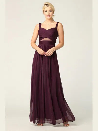 Eva Fashion Sleeveless Long Bridesmaids Mesh Dress In Purple