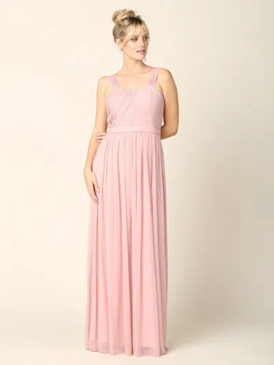 Eva Fashion Sleeveless Long Bridesmaids Pleated Dress In Pink