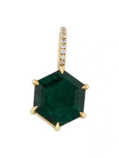 Pre-owned Eva Fehren 18k 2.79ct Emerald & Diamond Pendant In Multi
