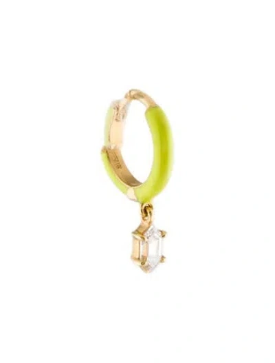 Pre-owned Eva Fehren 18k Diamond & Enamel Single Hoop Earring In Yellow