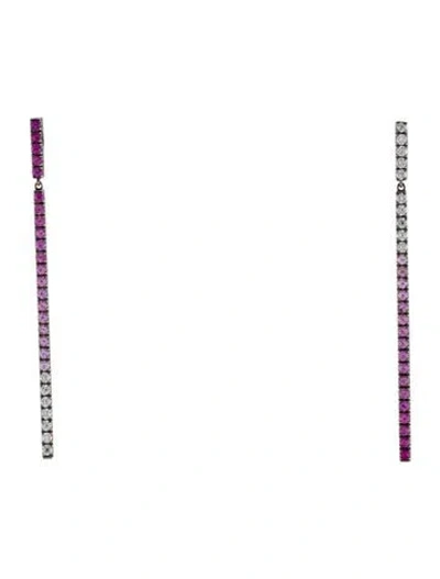 Pre-owned Eva Fehren 18k Diamond & Sapphire Ombré Line Drop Earrings In Multi