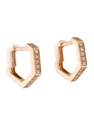 Pre-owned Eva Fehren 18k Diamond Hexagon Huggie Earrings In Multi