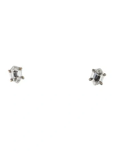 Pre-owned Eva Fehren 18k Diamond Offset Studs In Multi