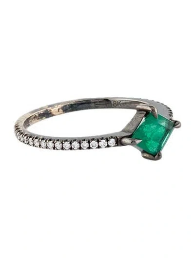 Pre-owned Eva Fehren 18k Emerald & Diamond Cocktail Ring In Multi
