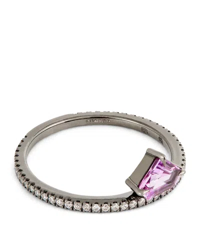 Eva Fehren Black Gold, Diamond And Sapphire Dusk Kent Offset Ring