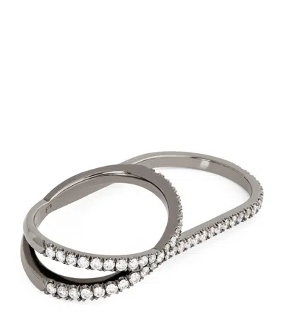 Eva Fehren Blackened White Gold And Diamond Double Finger Orbit Ring