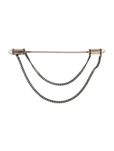 Pre-owned Eva Fehren Diamond Double Chain Pin Brooch In Multi