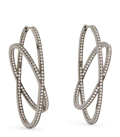 Eva Fehren Large Blackened White Gold And Diamond Orbit X Hoop Earrings