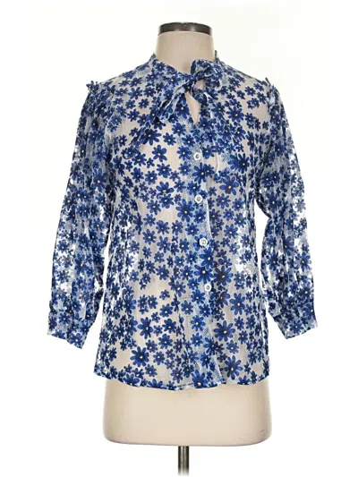 Pre-owned Eva Franco 3/4 Sleeve Blouse In Blue