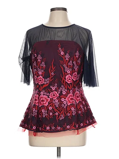 Pre-owned Eva Franco 3/4 Sleeve Blouse In Burgundy