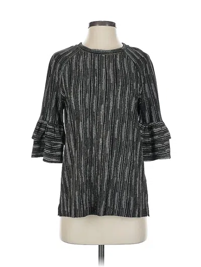 Pre-owned Eva Franco 3/4 Sleeve Top Silver Mock Neckline Tops