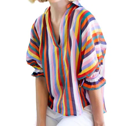 Eva Franco Alejandra Striped Top In Fiesta Fringe In Multi