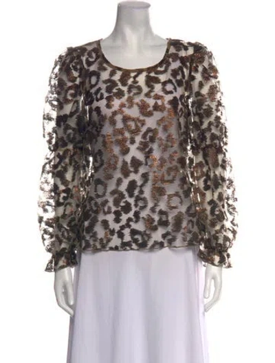Pre-owned Eva Franco Animal Print Crew Neck Blouse In Multicolor