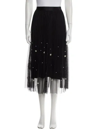 Pre-owned Eva Franco Beaded Accents Midi Length Skirt In Black
