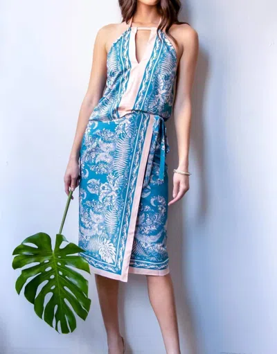 Eva Franco Botanical Skirt Set In Teal/pink In Blue