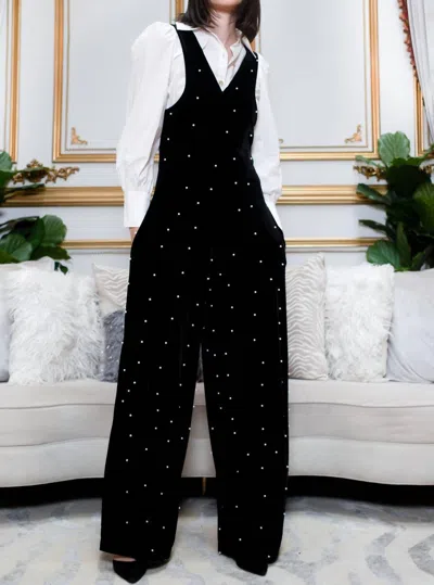 Eva Franco Brewster Jumpsuit In Black Velvet Pearl In White