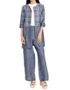 Eva Franco Carrie Car Linen Coat In Indigo Plaid In Multi