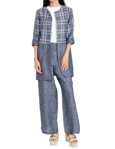 Eva Franco Carrie Car Linen Coat In Indigo Plaid In Multi
