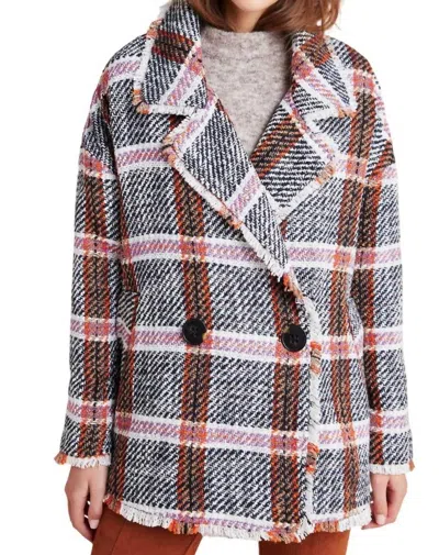 Eva Franco Carrie Double Breasted Plaid Tweed Coat In Multi