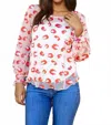 Eva Franco Cheetah Mash Embroidered Top In Pink Red In Red
