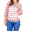 Eva Franco Cheetah Mash Embroidered Top In Pink/red In Multi