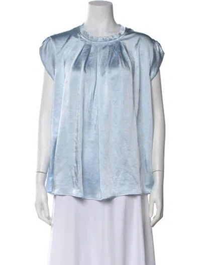 Pre-owned Eva Franco Crew Neck Short Sleeve Blouse In Blue