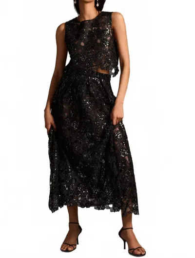 Eva Franco Embroidered Lace Shine Maxi Skirt In Black