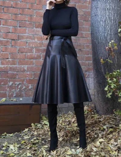 Eva Franco Faux Leather Belted Midi Allas Skirt In Black