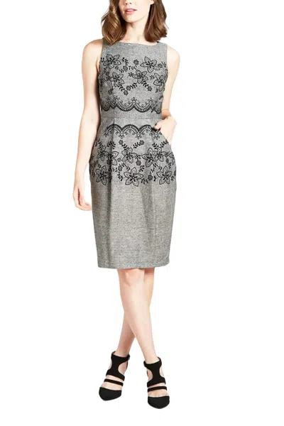 Eva Franco Flocked Scallop Cato Sheath Dress In Grey