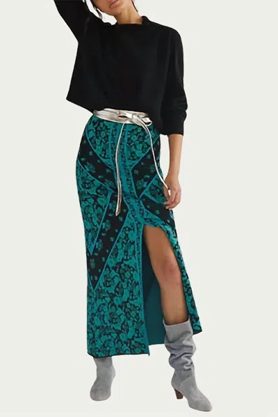 Pre-owned Eva Franco Floral Knit Midi Skirt For Women In Green