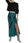Eva Franco Floral Knit Midi Skirt In Green In Black