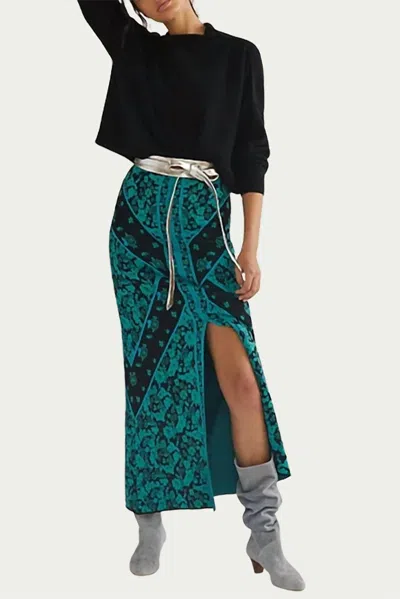 Eva Franco Floral Knit Midi Skirt In Green In Blue