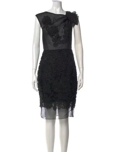 Pre-owned Eva Franco Floral Print Knee-length Dress In Black