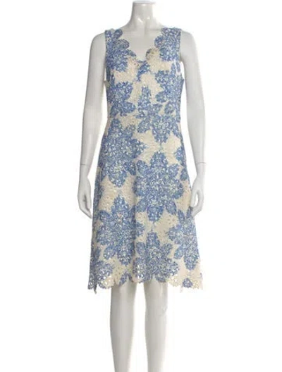 Pre-owned Eva Franco Floral Print Knee-length Dress In Blue