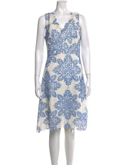 Pre-owned Eva Franco Floral Print Knee-length Dress In Blue